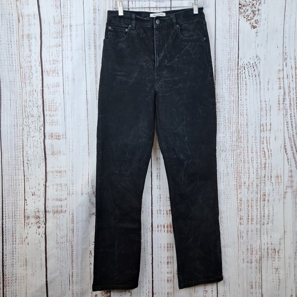 Reformation Cynthia 28 High Rise Straight Leg Jeans Black Acid‎ Wash Denim